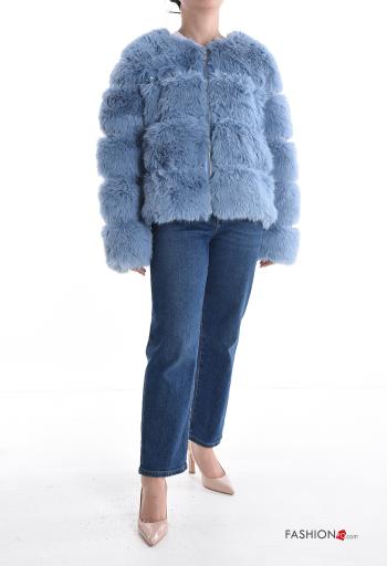crew neck Faux Fur Coat with zip with lining with studs - ph 5