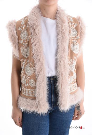 Embroidered faux fur Gilet with lining