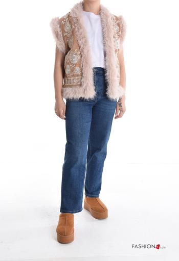 Embroidered faux fur Gilet with lining - ph 5