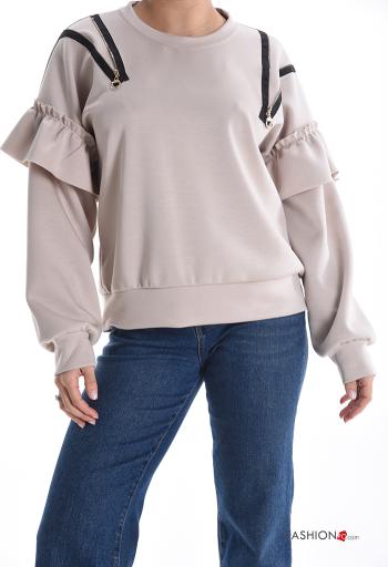 Felpa maniche lunghe maniche volant girocollo con zip - ph 1