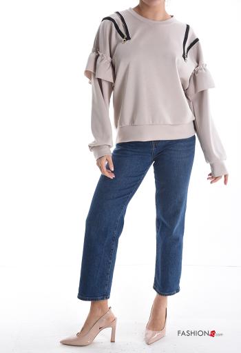 Felpa maniche lunghe maniche volant girocollo con zip - ph 5