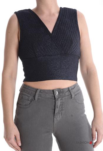 Top corto senza maniche scollato sulla schiena scollo a V con zip