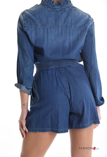 Jumpsuit in Cotone corto denim maniche lunghe con tasche - ph 2