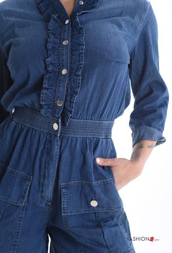 Jumpsuit in Cotone corto denim maniche lunghe con tasche - ph 4