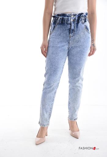 Jeans en Coton avec poches à boutons avec élastique avec fermeture éclair