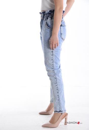 Jeans en Coton avec poches à boutons avec élastique avec fermeture éclair - ph 3