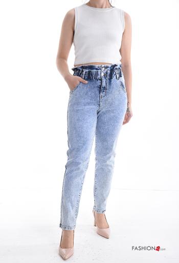 Jeans en Coton avec poches à boutons avec élastique avec fermeture éclair - ph 5