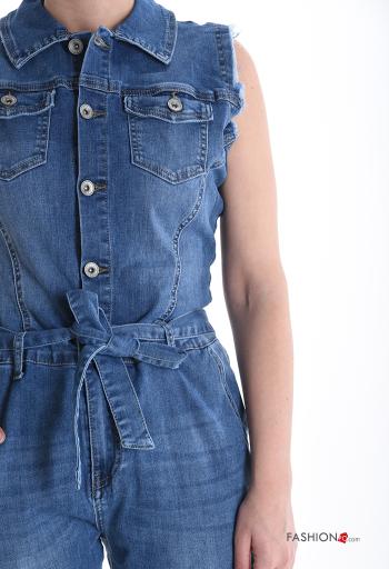 Denim ärmellos Overall aus Baumwolle mit Knöpfen mit stoffgürtel mit Taschen - ph 4