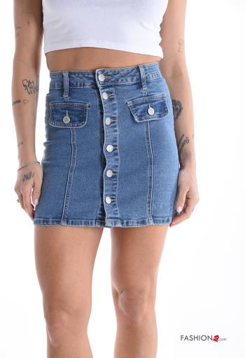 Minigonna in Cotone denim vita alta con bottoni - ph 1