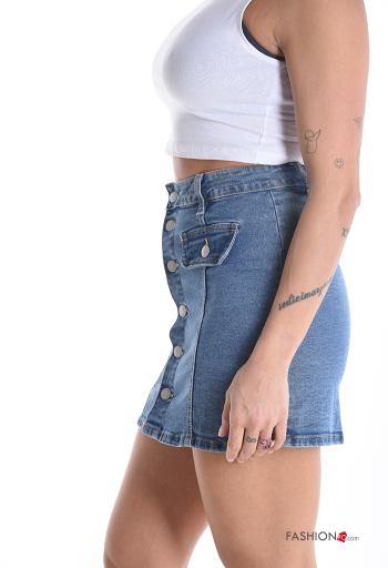 Minigonna in Cotone denim vita alta con bottoni - ph 3