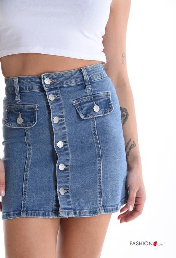 Minigonna in Cotone denim vita alta con bottoni - ph 4