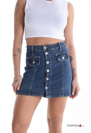 denim high waist Cotton Mini skirt with buttons