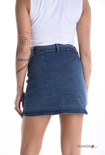 Minigonna in Cotone denim vita alta con bottoni - ph 2