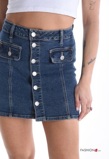 Minigonna in Cotone denim vita alta con bottoni - ph 4