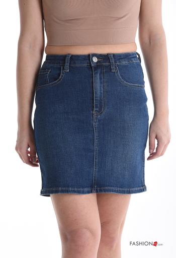 denim Cotton Mini skirt with buttons with zip with pockets