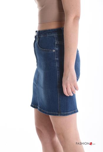 denim Cotton Mini skirt with buttons with zip with pockets - ph 3