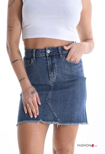 Minigonna in Cotone denim con tasche con bottoni con zip - ph 1