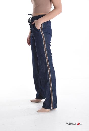 Pantalon en Coton taille haute wide leg en denim avec poches avec élastique - ph 3