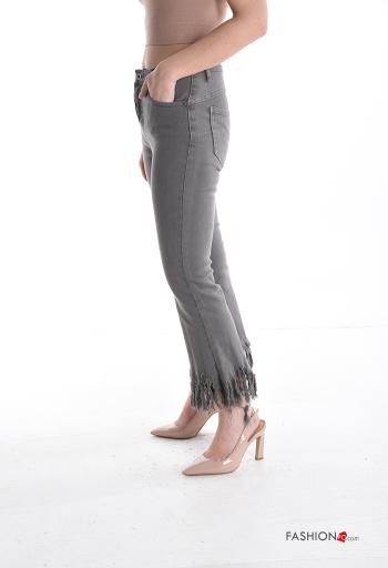 Jeans in Cotone con bottoni con frange con zip con tasche - ph 3