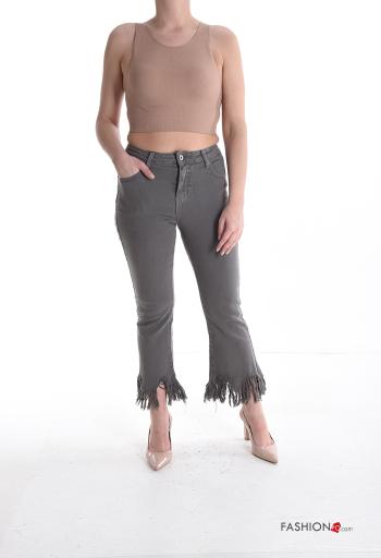 Jeans in Cotone con bottoni con frange con zip con tasche - ph 5