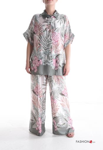 Coordinato wide leg maniche corte con colletto Fantasia floreale con bottoni con elastico - ph 1