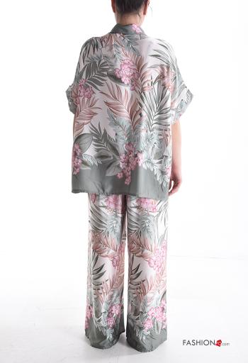 Coordinato wide leg maniche corte con colletto Fantasia floreale con bottoni con elastico - ph 2