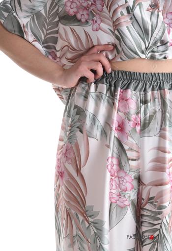Coordinato wide leg maniche corte con colletto Fantasia floreale con bottoni con elastico - ph 4