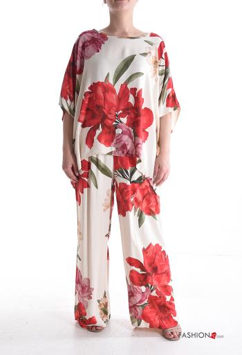 Coordinato wide leg maniche corte girocollo Fantasia floreale con elastico - ph 1