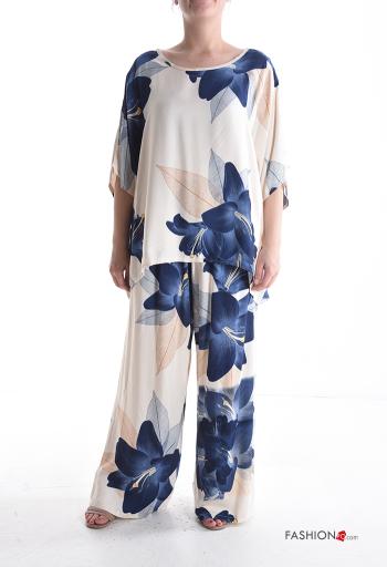 Conjunto gola redonda wide leg manga curta oversize Floral com elástico - ph 1