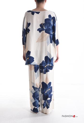 Conjunto gola redonda wide leg manga curta oversize Floral com elástico - ph 2