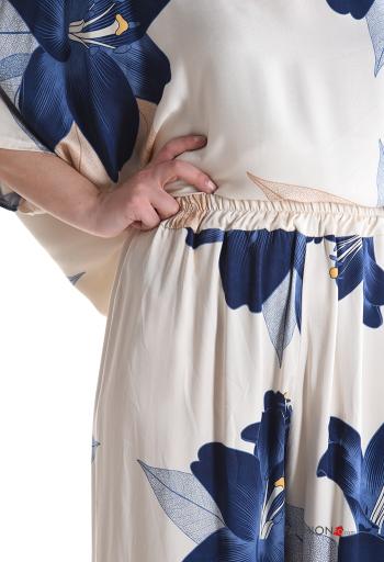 Conjunto gola redonda wide leg manga curta oversize Floral com elástico - ph 4