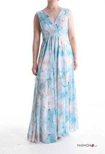 Blumenmuster ärmellos rückenfrei lange Kleid mit V-Ausschnitt