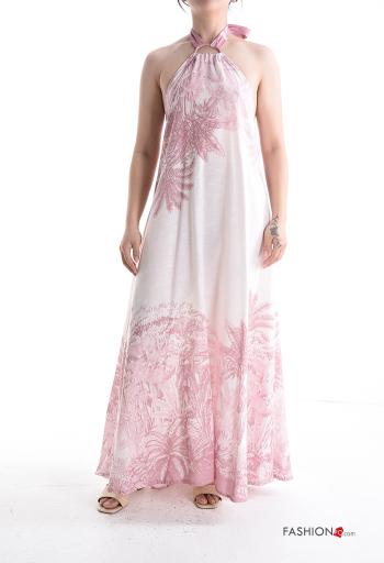 Blumenmuster verstellbarer rückenfrei lange ärmellos Kleid