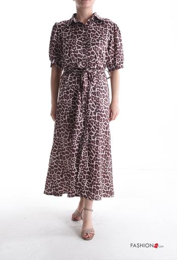 Abito chemisier maniche corte con colletto Fantasia animalier con bottoni con cintura in stoffa - ph 1