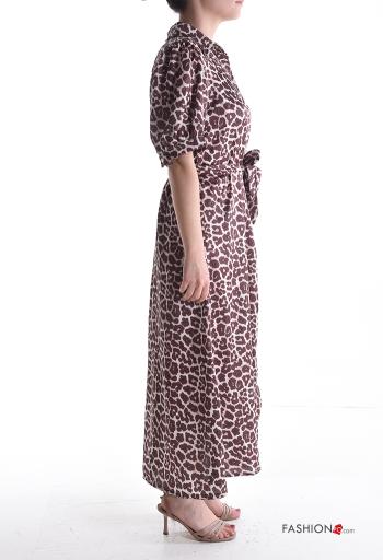 Abito chemisier maniche corte con colletto Fantasia animalier con bottoni con cintura in stoffa - ph 3