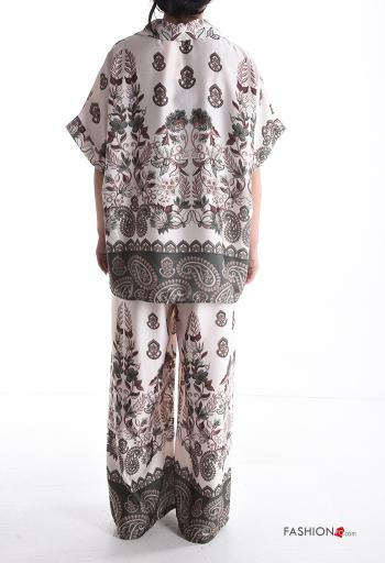 Coordinato wide leg maniche corte con colletto Fantasia stampata con bottoni con elastico - ph 2