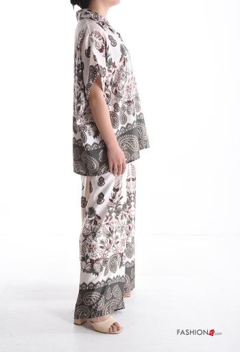 Coordinato wide leg maniche corte con colletto Fantasia stampata con bottoni con elastico - ph 3