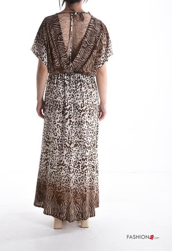 Vestido largo manga corta espalda descubierta Estampado animal escote profundo - ph 2