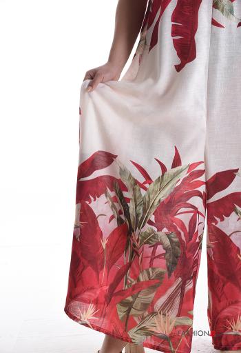 Blumenmuster verstellbarer rückenfrei wide leg ärmellos Overall aus Baumwolle - ph 4
