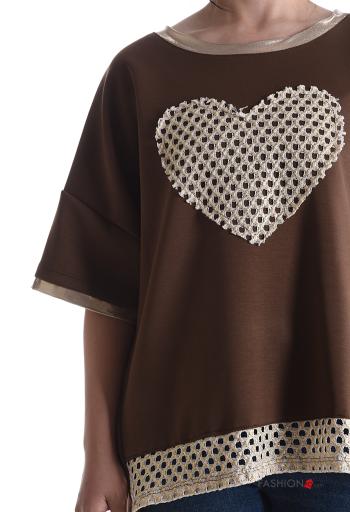 Felpa in Cotone a rete maniche corte girocollo Fantasia cuore - ph 4