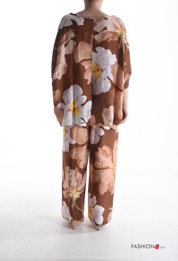 Coordinato wide leg girocollo Fantasia floreale con elastico maniche a tre quarti - ph 2