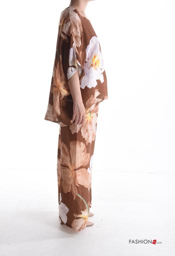 Coordinato wide leg girocollo Fantasia floreale con elastico maniche a tre quarti - ph 3
