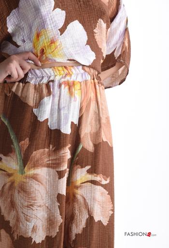 Coordinato wide leg girocollo Fantasia floreale con elastico maniche a tre quarti - ph 4