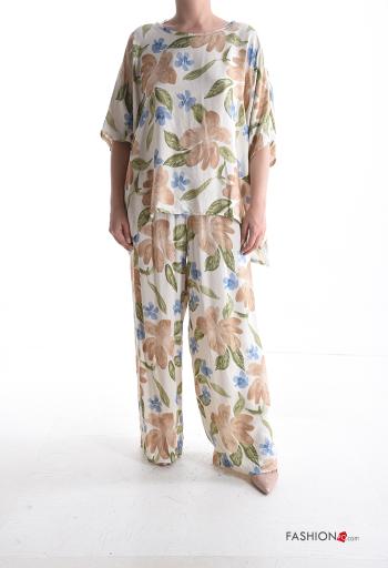 Coordinato wide leg maniche corte girocollo Fantasia floreale con elastico