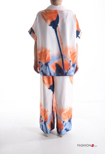 Coordinato wide leg maniche corte con colletto Fantasia floreale con bottoni con elastico - ph 2