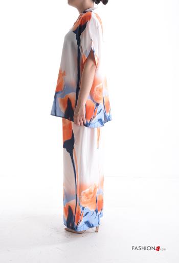 Coordinato wide leg maniche corte con colletto Fantasia floreale con bottoni con elastico - ph 3