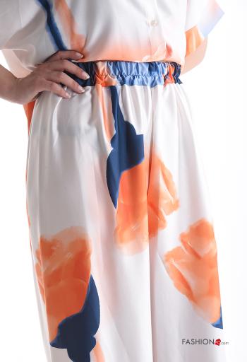 Coordinato wide leg maniche corte con colletto Fantasia floreale con bottoni con elastico - ph 4