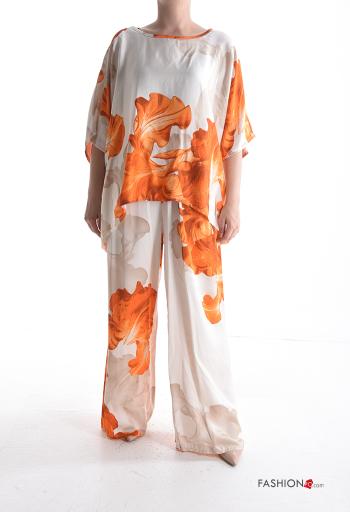 Coordinato wide leg girocollo Fantasia floreale con elastico maniche a tre quarti - ph 1