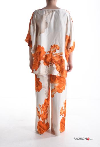 Coordinato wide leg girocollo Fantasia floreale con elastico maniche a tre quarti - ph 2