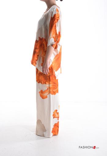 Coordinato wide leg girocollo Fantasia floreale con elastico maniche a tre quarti - ph 3